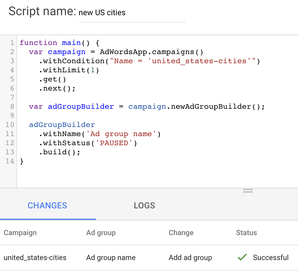 ad group builder preview